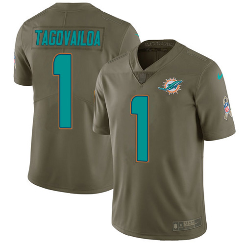 Nike Miami Dolphins #1 Tua Tagovailoa Olive Youth Stitched NFL Limited 2017 Salute To Service Jersey